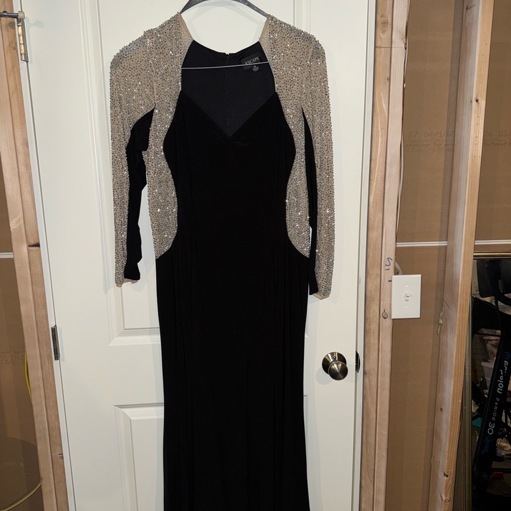 Xscape Black Dress with Gold Accents